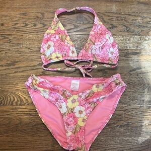 Xhilaration Pink and Brown Leaf Bikini